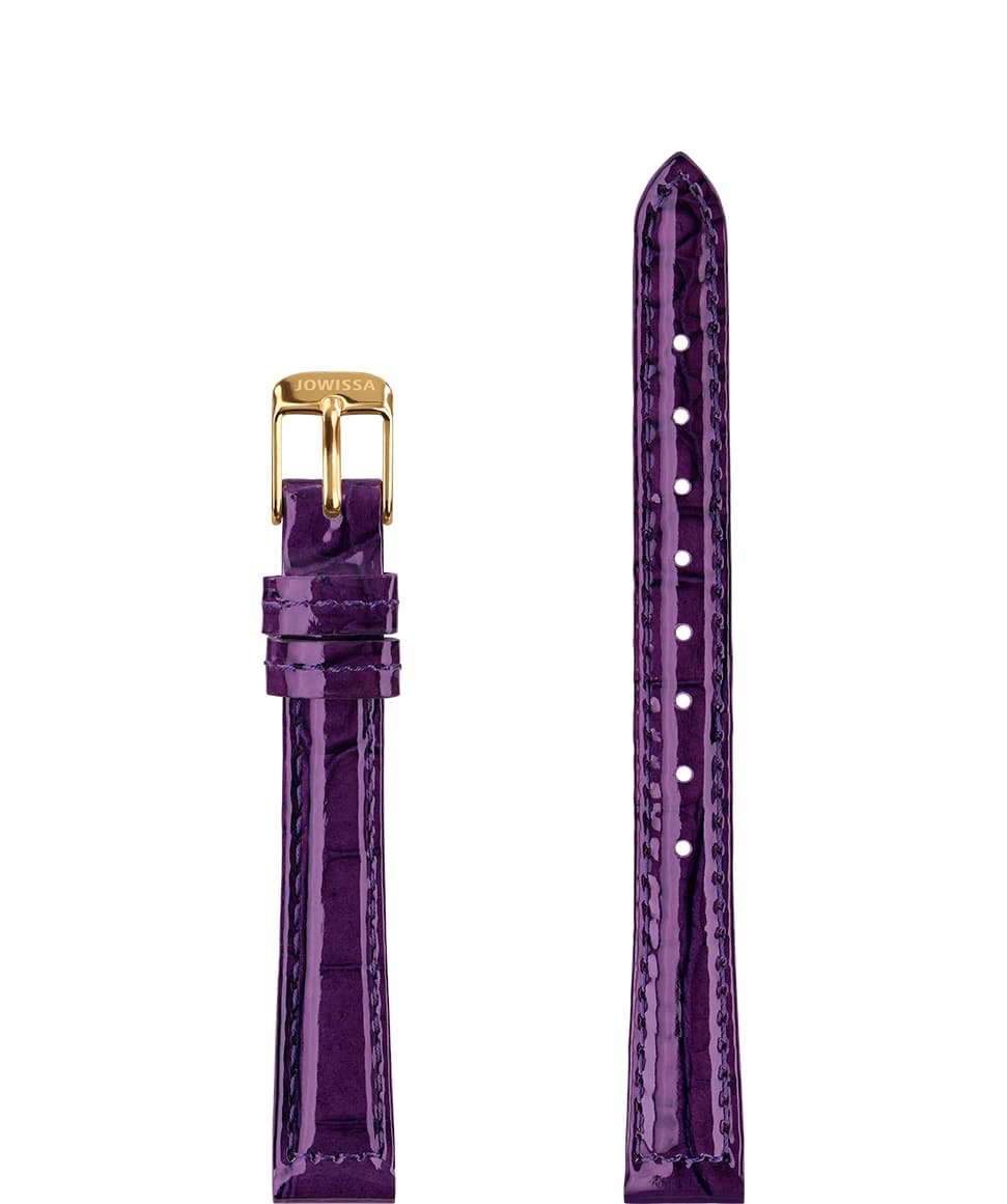 Front View of 12mm Purple / Gold Glossy Croco Watch Strap E3.1472.S by Jowissa
