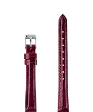 Lade das Bild in den Galerie-Viewer, Front View of 12mm Bordeaux / Silver Glossy Croco Watch Strap E3.1460.S by Jowissa
