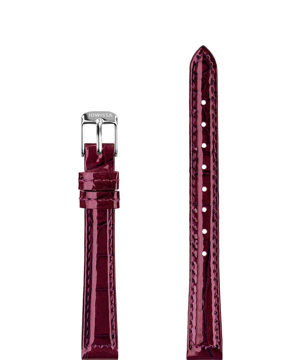 Front View of 12mm Bordeaux / Silver Glossy Croco Watch Strap E3.1460.S by Jowissa
