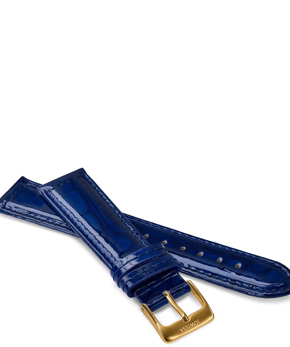 Front View of 18mm Blue / Gold Glossy Croco Watch Strap E3.1451.L by Jowissa
