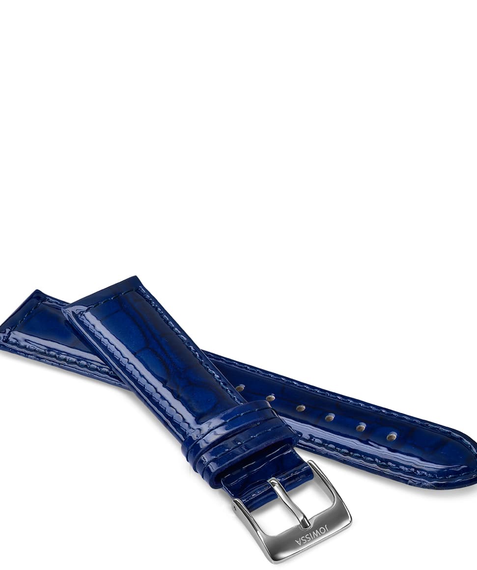 Front View of 18mm Blue / Silver Glossy Croco Watch Strap E3.1453.L by Jowissa