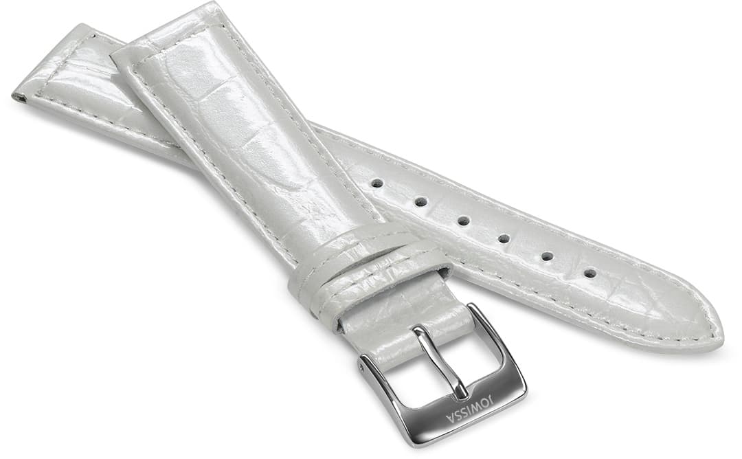 Front View of 18mm White / Silver Glossy Croco Watch Strap E3.1484.L by Jowissa