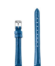 Lade das Bild in den Galerie-Viewer, Front View of 12mm Blue / Silver Glossy Croco Watch Strap E3.1450.S by Jowissa

