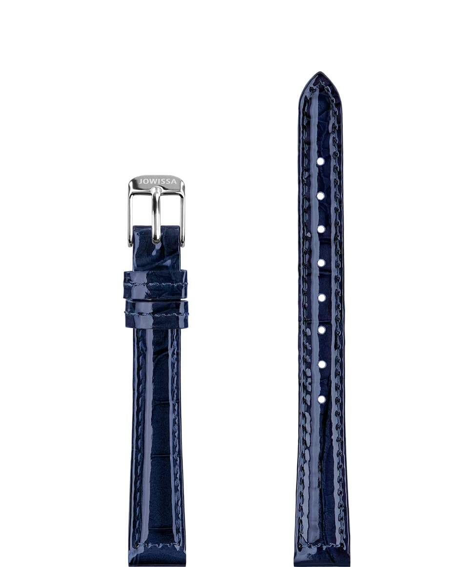 Front View of 12mm Blue / Silver Glossy Croco Watch Strap E3.1453.S by Jowissa