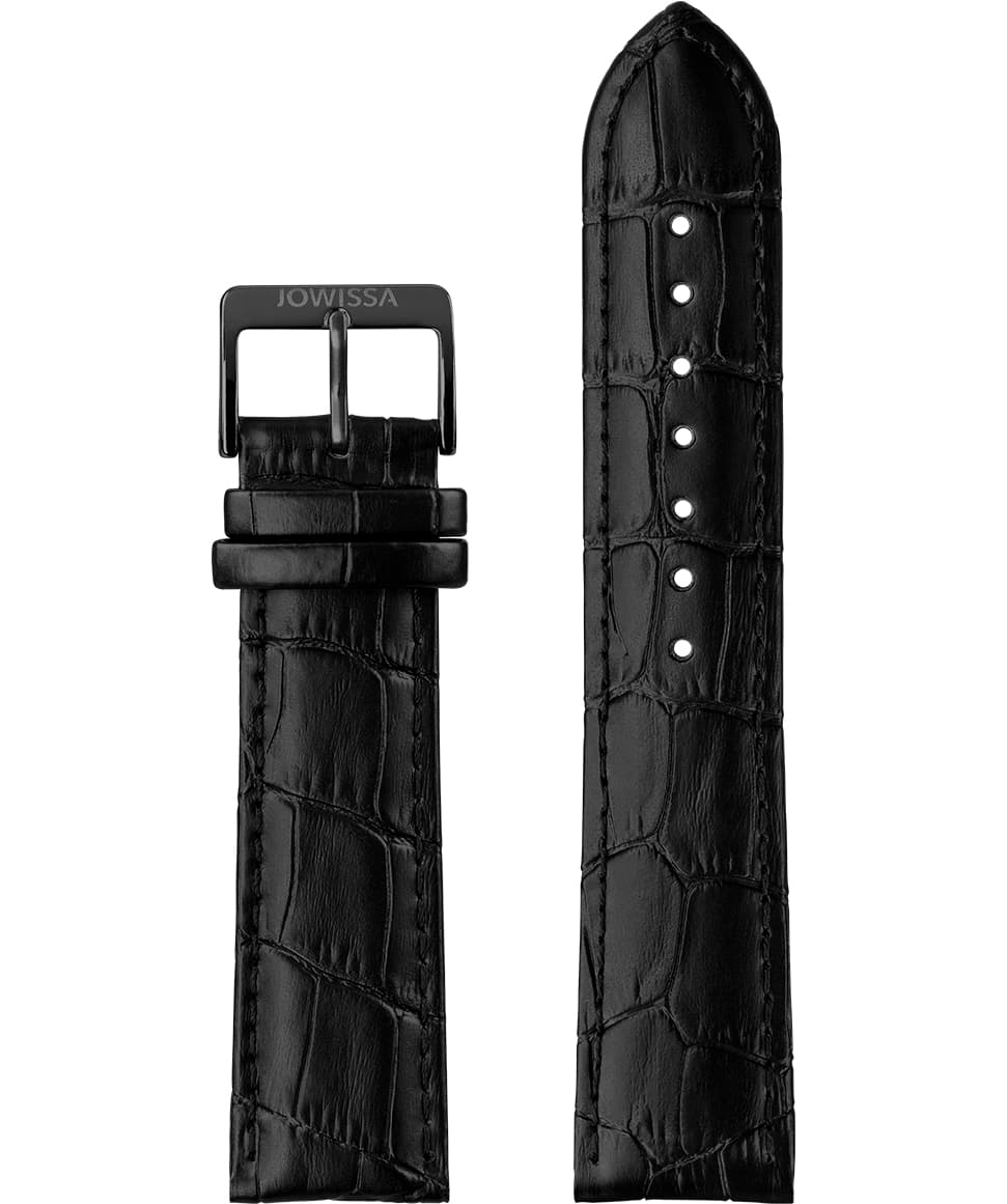 Front View of 22mm black Mat Alligator Watch Strap E3.1053 by Jowissa
