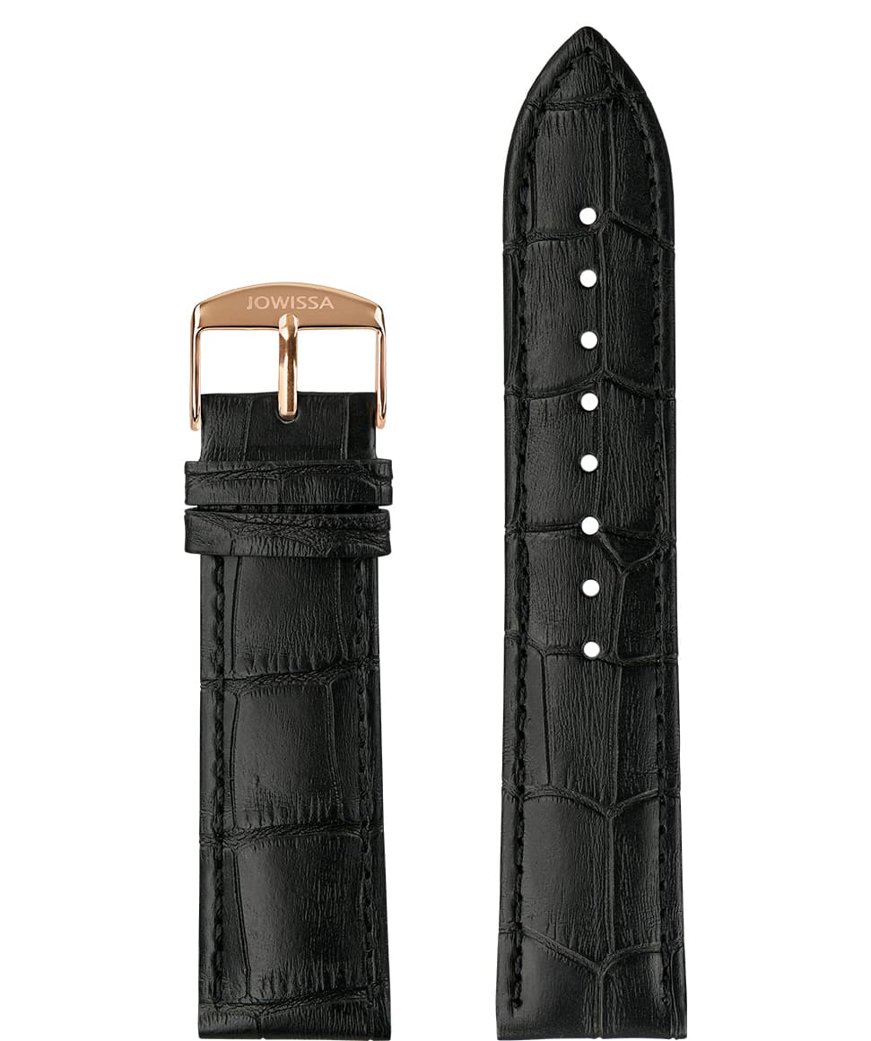 Front View of 22mm Black / Rose Mat Alligator Watch Strap E3.1443.XL by Jowissa