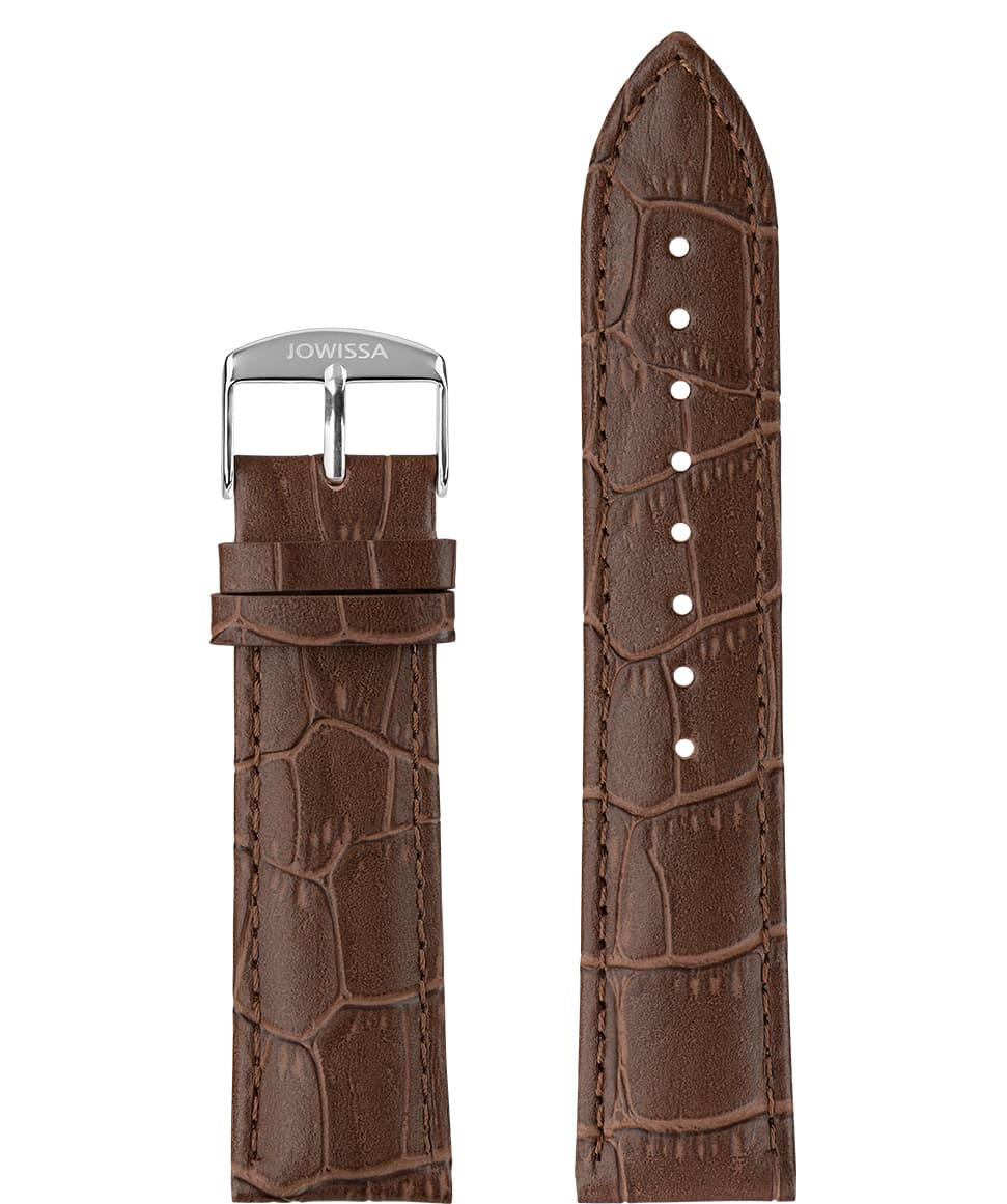 Front View of 22mm Brown / Silver Mat Alligator Watch Strap E3.1056 by Jowissa