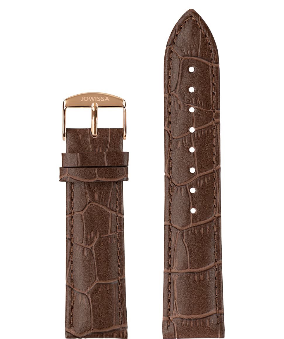Front View of 22mm Brown / Rose Mat Alligator Watch Strap E3.1057 by Jowissa