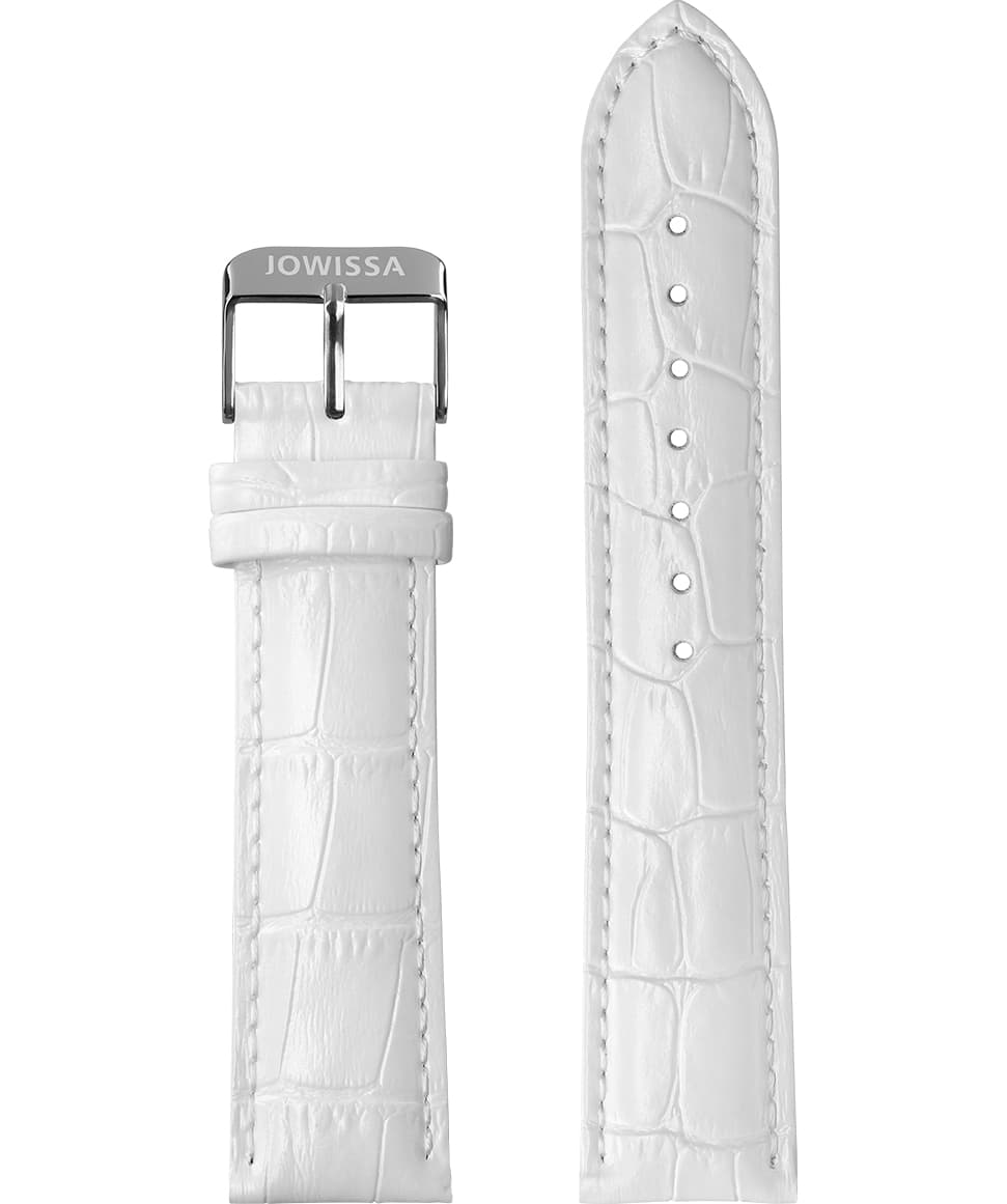 Front View of 22mm White / Silver Mat Alligator Watch Strap E3.1097 by Jowissa