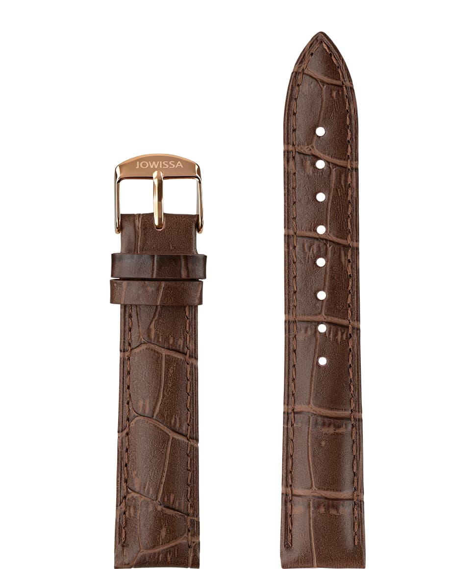 Front View of 18mm Brown / Rose Mat Alligator Watch Strap E3.1463.L by Jowissa