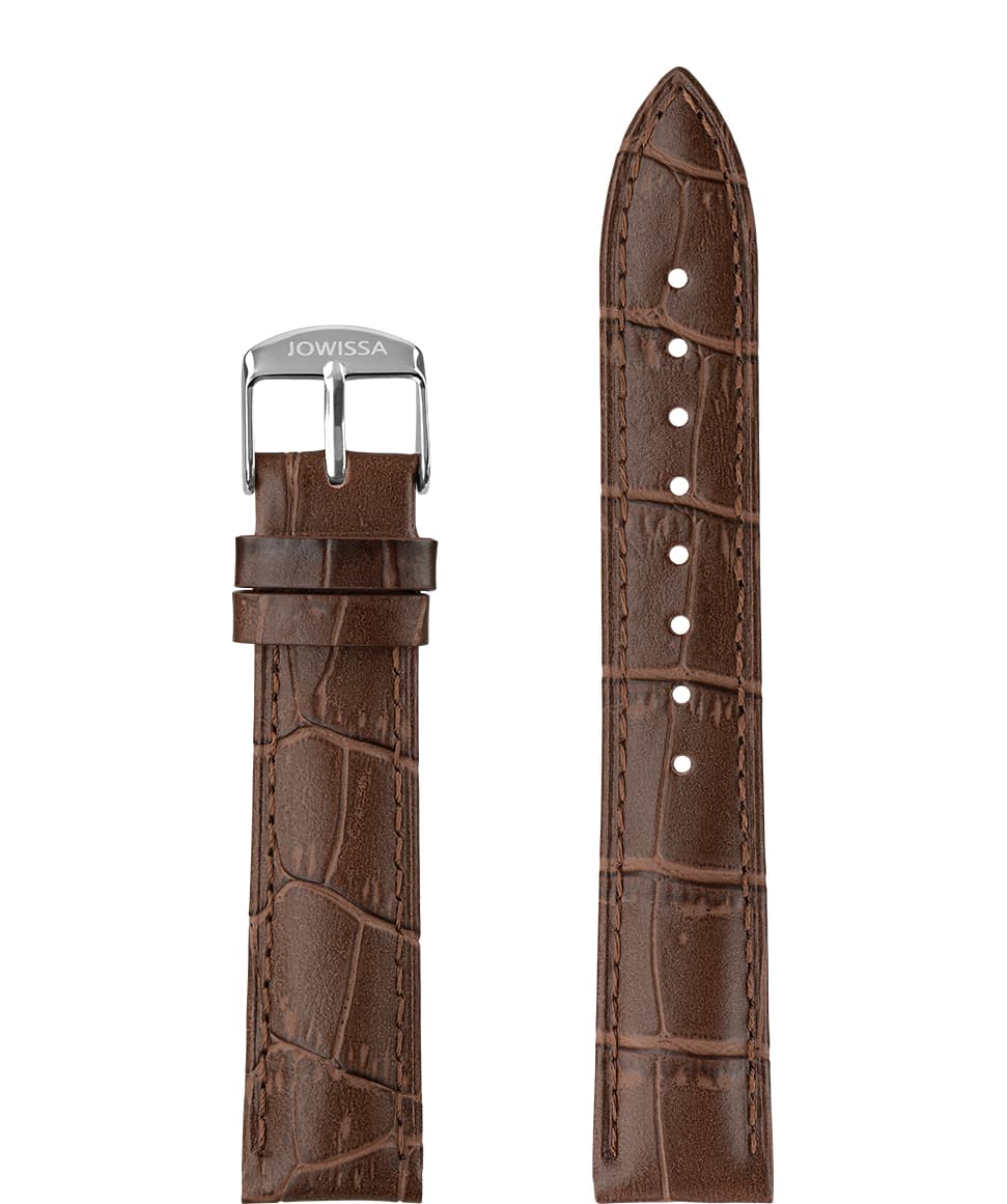 Front View of 18mm Brown / Silver Mat Alligator Watch Strap E3.1464.L by Jowissa