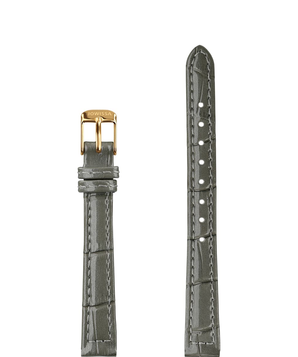 Front View of 12mm Grey / Gold Glossy Croco Watch Strap E3.1468.S by Jowissa
