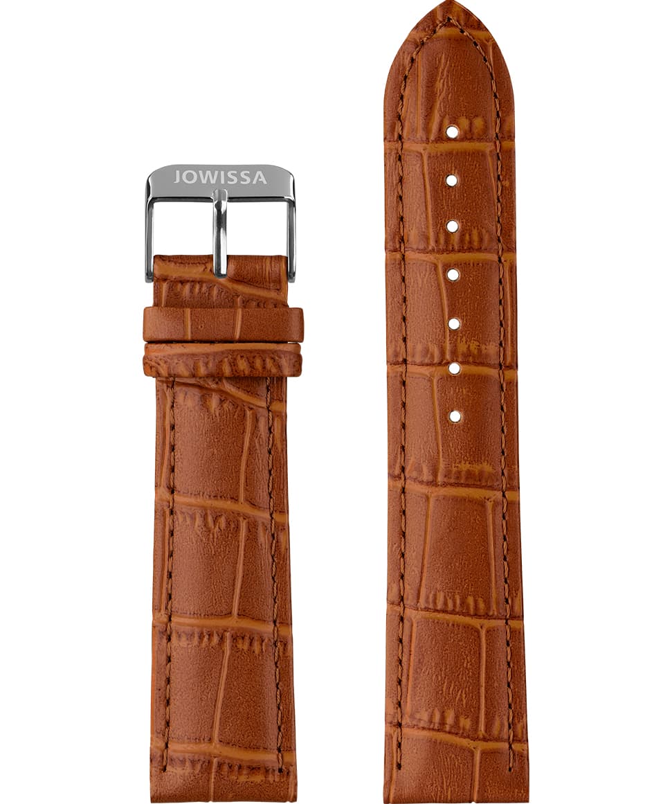 Front View of 22mm Brown / Silver Mat Alligator Watch Strap E3.1234 by Jowissa