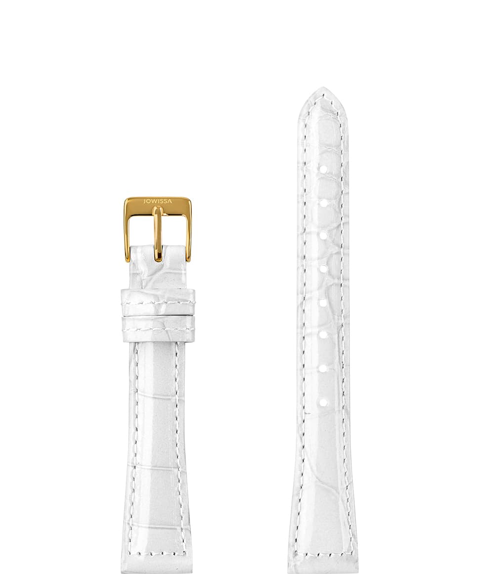 Front View of 15mm White / Gold Glossy Croco Watch Strap E3.1480.M by Jowissa