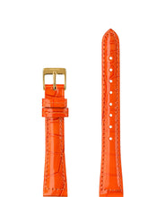 Lade das Bild in den Galerie-Viewer, Front View of 15mm Orange / Gold Glossy Croco Watch Strap E3.1469.M by Jowissa
