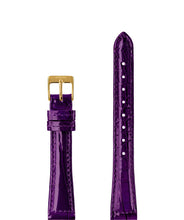 Load image into Gallery viewer, Front View of 15mm Purple / Gold Glossy Croco Watch Strap E3.1472.M by Jowissa
