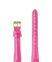 Lade das Bild in den Galerie-Viewer, Front View of 15mm Pink / Gold Glossy Croco Watch Strap E3.1470.M by Jowissa
