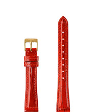 Charger l&#39;image dans la galerie, Front View of 15mm Red / Gold Glossy Croco Watch Strap E3.1475.M by Jowissa
