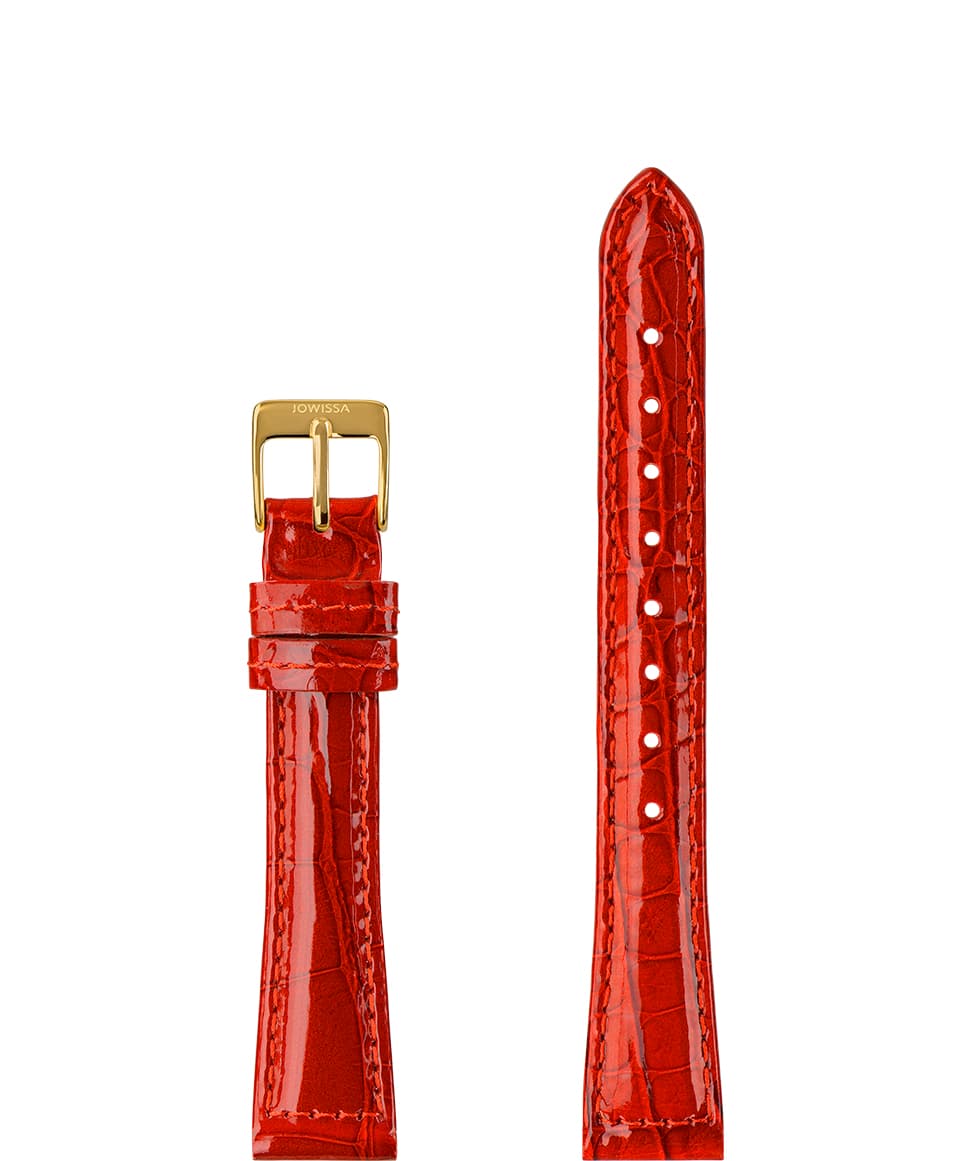 Front View of 15mm Red / Gold Glossy Croco Watch Strap E3.1475.M by Jowissa