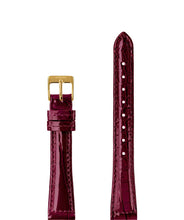 Load image into Gallery viewer, Front View of 15mm Bordeaux / Gold Glossy Croco Watch Strap E3.1457.M by Jowissa
