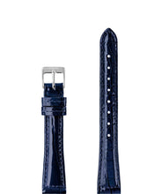 Lade das Bild in den Galerie-Viewer, Front View of 15mm Blue / Silver Glossy Croco Watch Strap E3.1453.M by Jowissa
