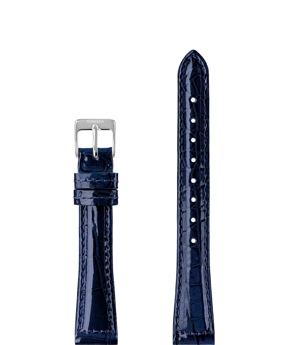 Front View of 15mm Blue / Silver Glossy Croco Watch Strap E3.1453.M by Jowissa