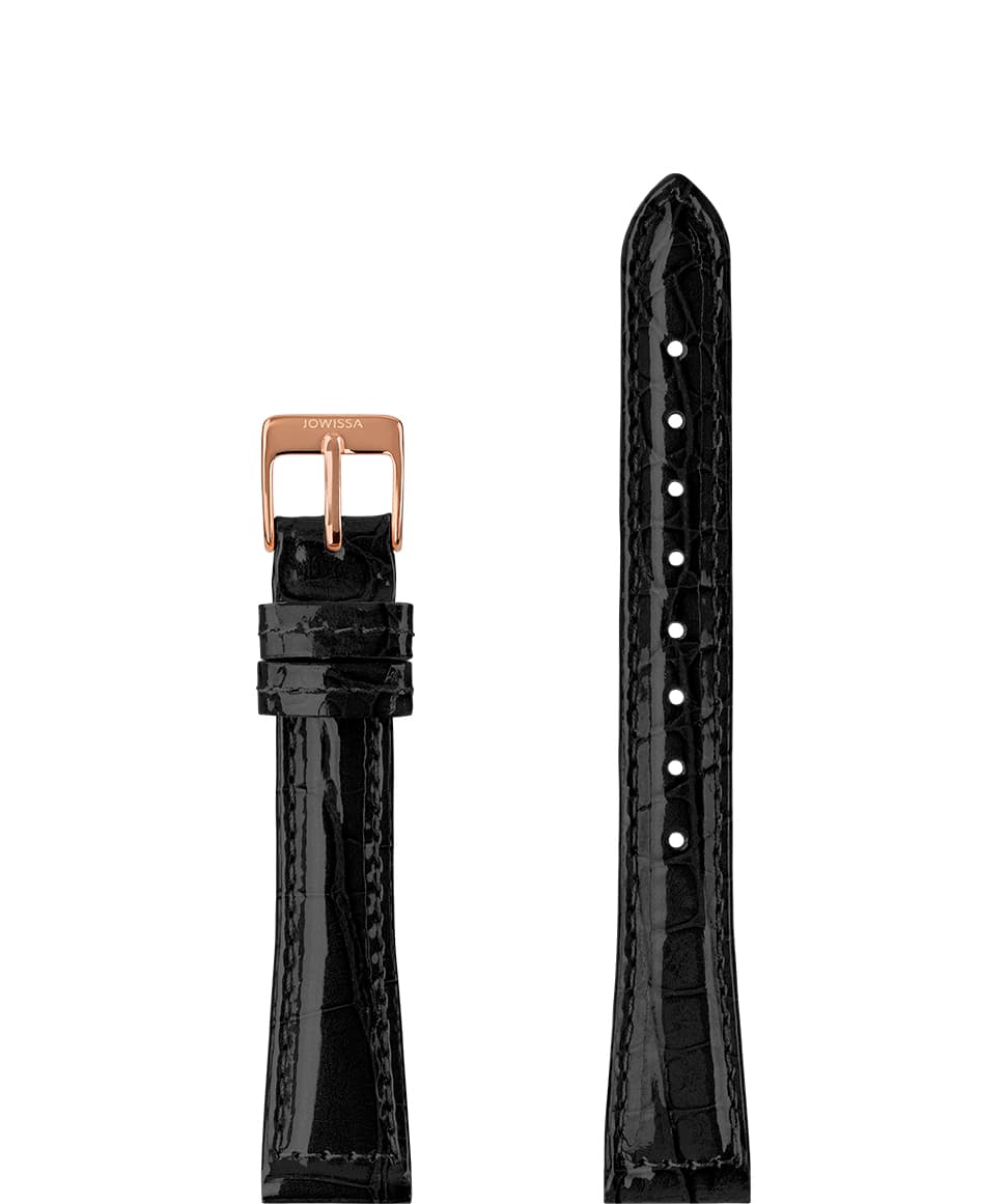 Front View of 12mm Black / Rose Glossy Croco Watch Strap E3.1440.S by Jowissa