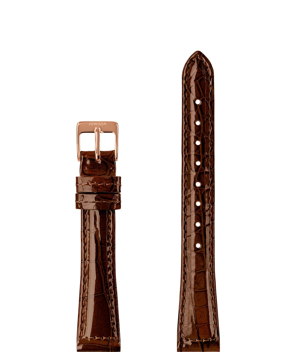 Front View of 15mm Brown / Rose Glossy Croco Watch Strap E3.1461.M by Jowissa