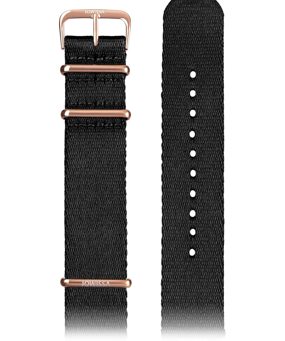 Front View of 22mm Black / Rose Watch Strap E3.1301 by Jowissa
