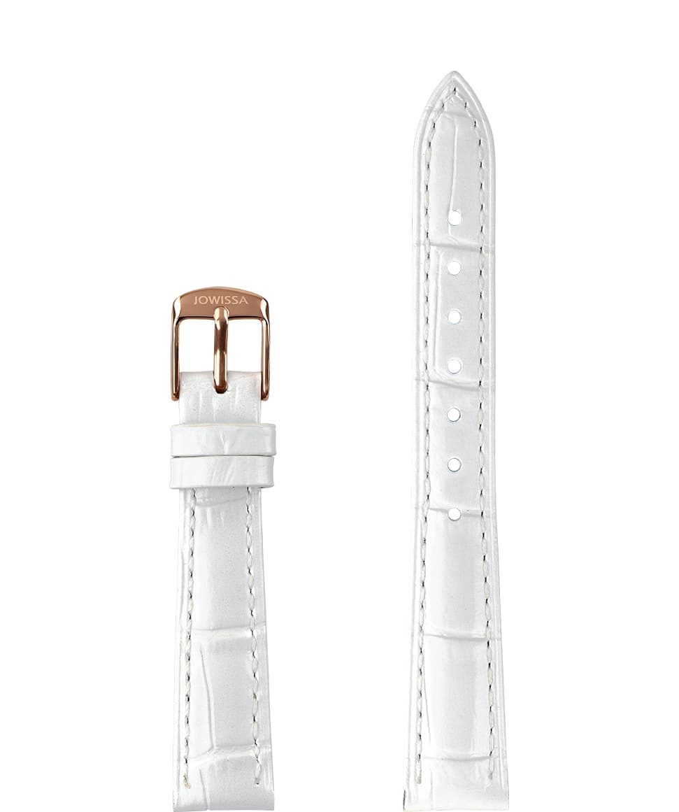 Front View of 15mm White / Rose Pearl Croco Watch Strap E3.1482.M by Jowissa