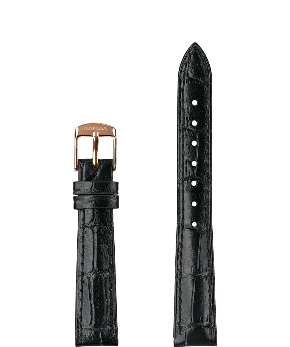 Front View of 15mm Black / Rose Pearl Croco Watch Strap E3.1441.M by Jowissa