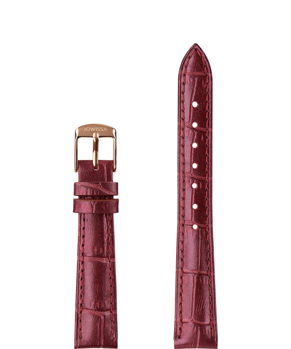 Front View of 15mm Wine red / Rose Pearl Croco Watch Strap E3.1486.M by Jowissa