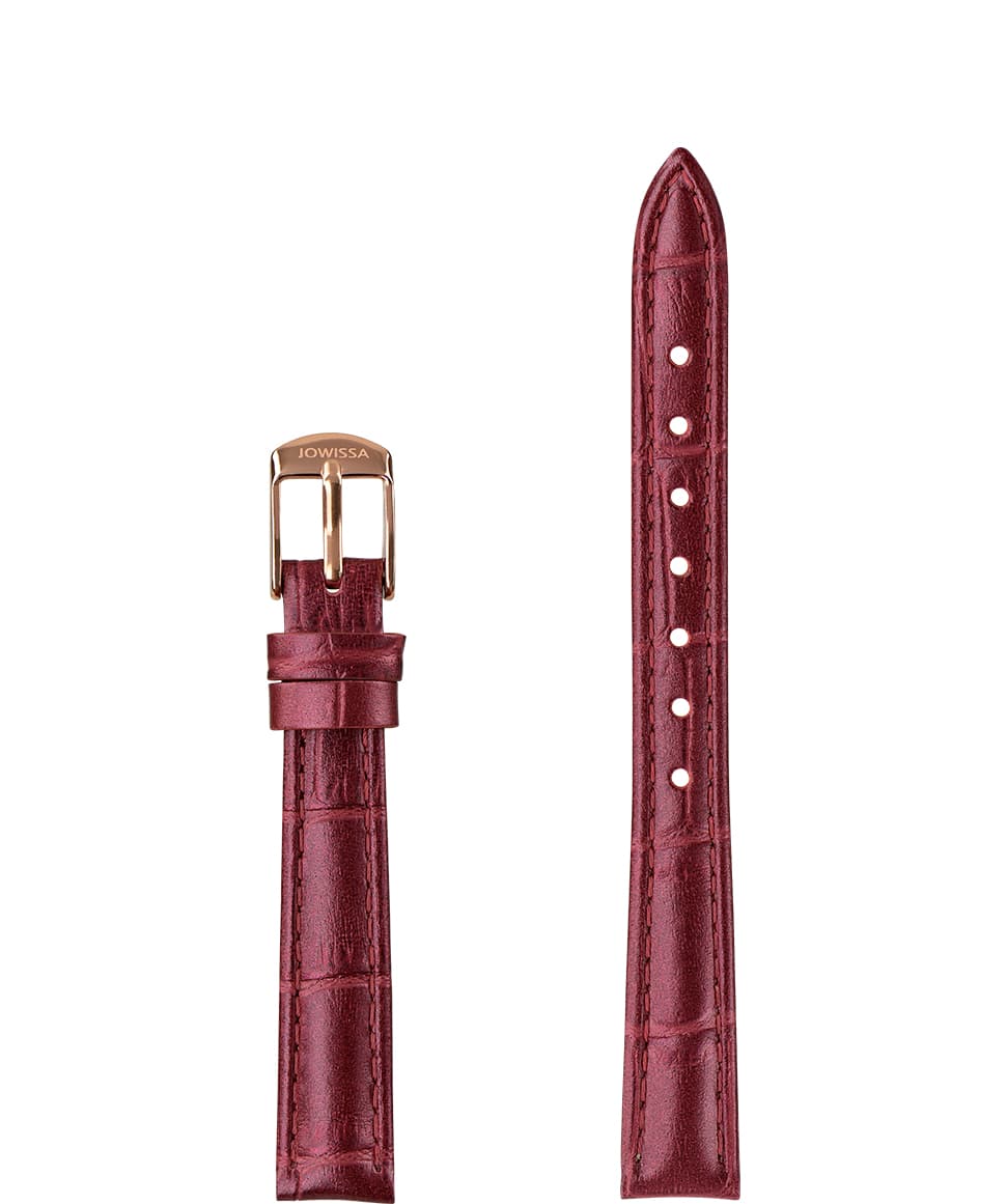 Front View of 12mm Wine red / Rose Pearl Croco Watch Strap E3.1486.S by Jowissa