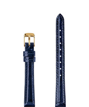 Charger l&#39;image dans la galerie, Front View of 12mm Blue / Gold Glossy Croco Watch Strap E3.1451.S by Jowissa
