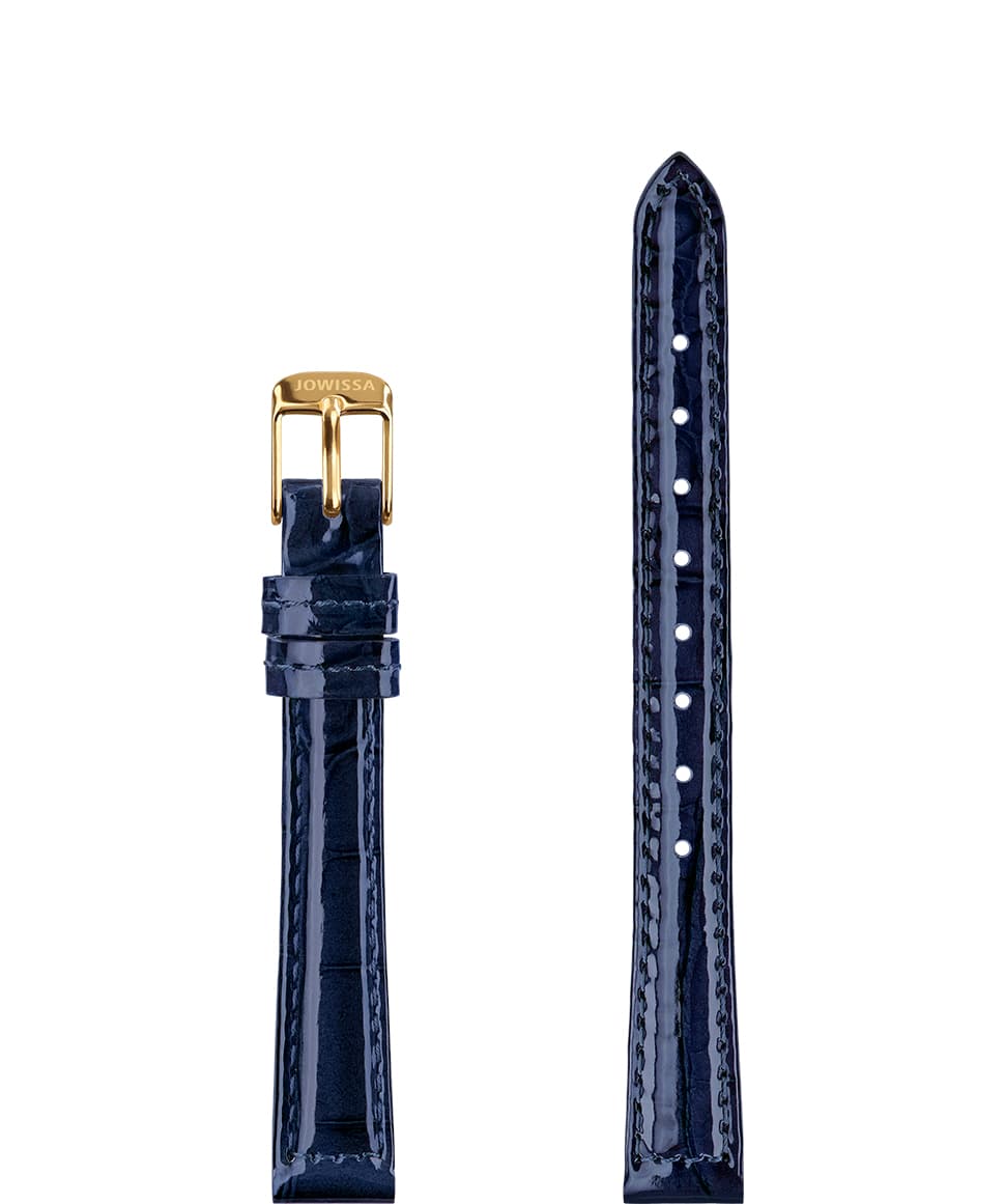 Front View of 12mm Blue / Gold Glossy Croco Watch Strap E3.1451.S by Jowissa