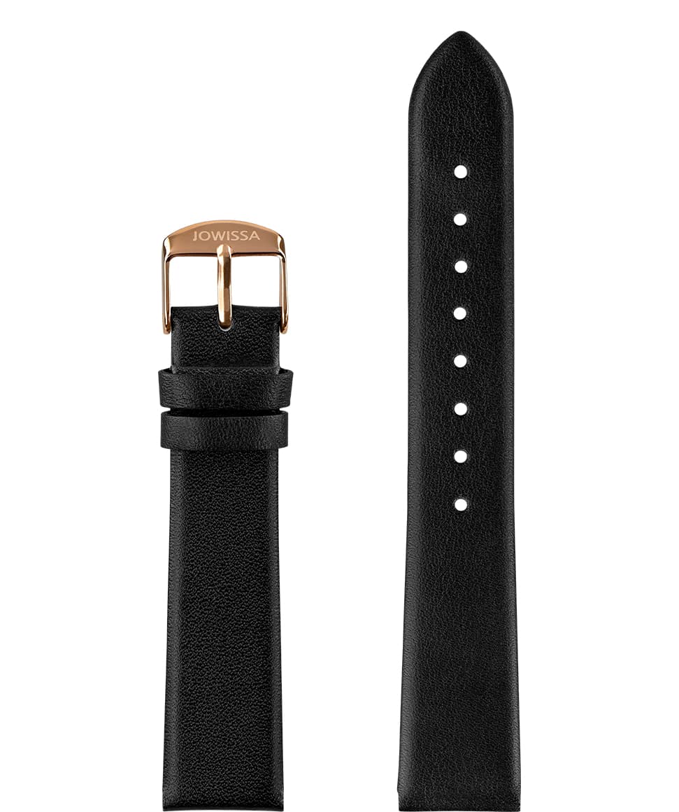 Front View of 18mm Black / Rose Plain Mat Watch Strap E3.1442.L by Jowissa