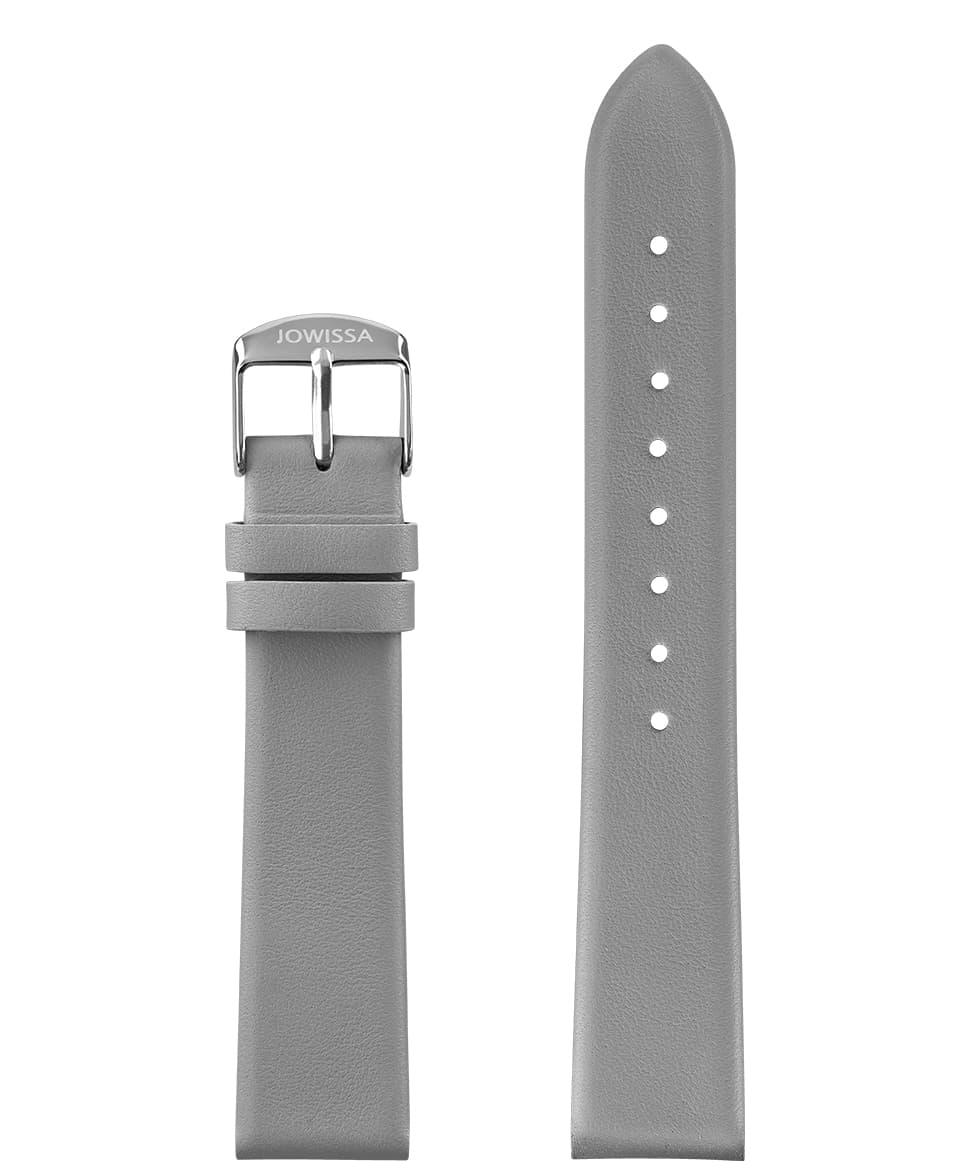 Front View of 18mm Grey / Silver Plain Mat Watch Strap E3.1467.L by Jowissa