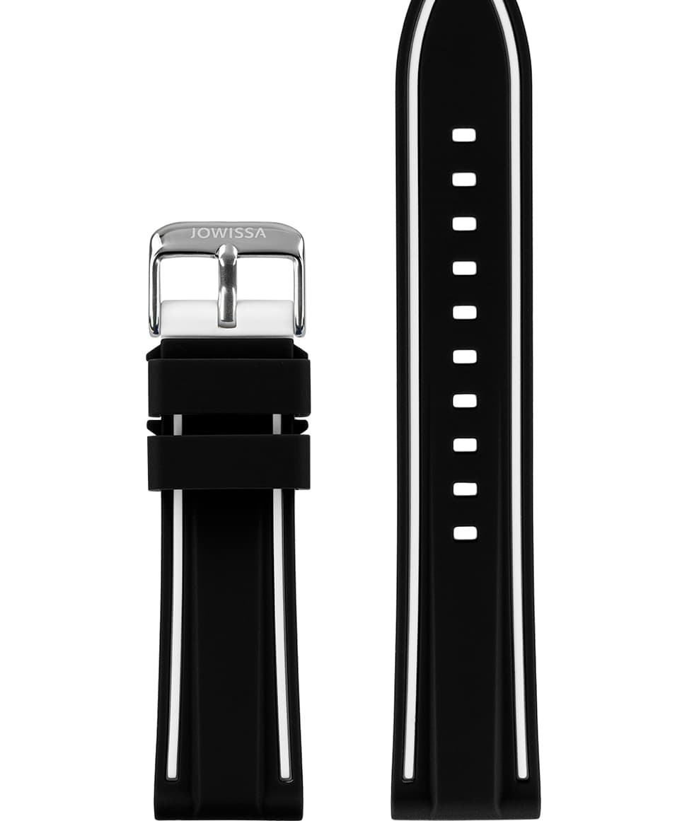 Front View of 22mm Black / White / Silver Watch Strap E3.1360 by Jowissa