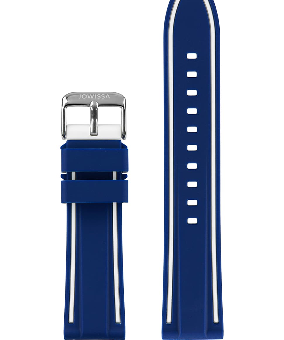 Front View of 22mm Blue / White / Silver Watch Strap E3.1361 by Jowissa