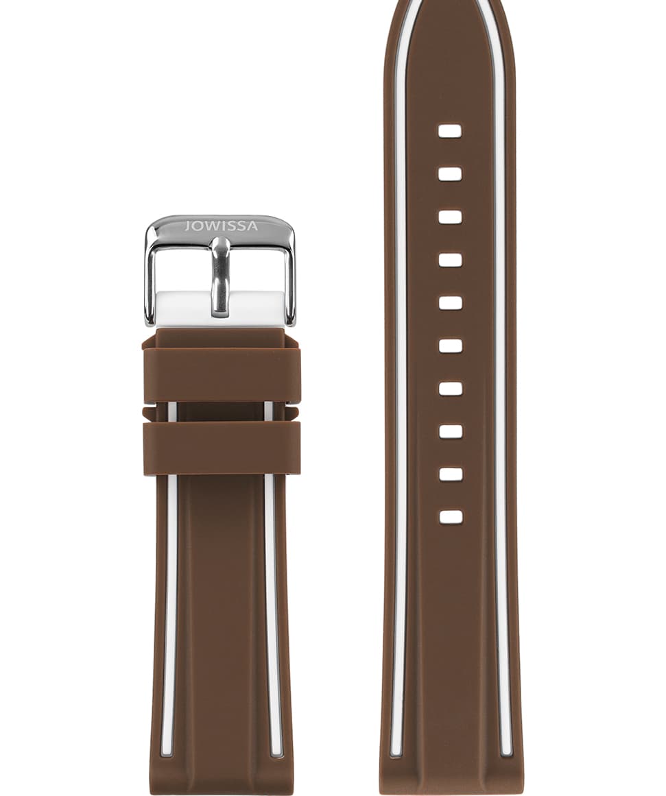 Front View of 22mm Brown / White / Silver Watch Strap E3.1362 by Jowissa