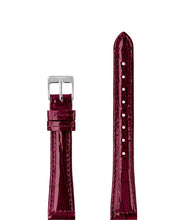 Lade das Bild in den Galerie-Viewer, Front View of 15mm Bordeaux / Silver Glossy Croco Watch Strap E3.1460.M by Jowissa
