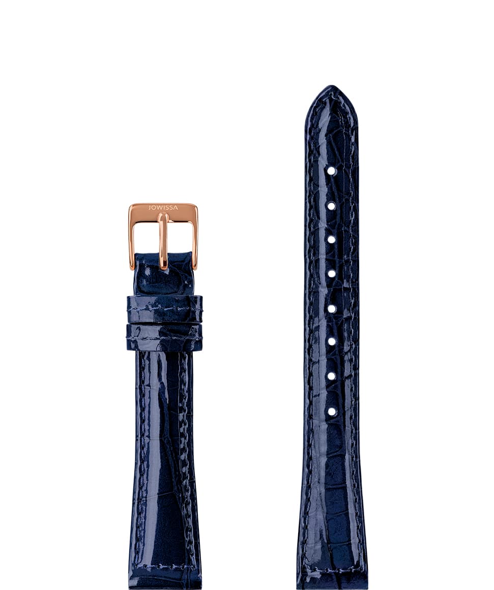 Front View of 15mm Blue / Rose Glossy Croco Watch Strap E3.1452.M by Jowissa
