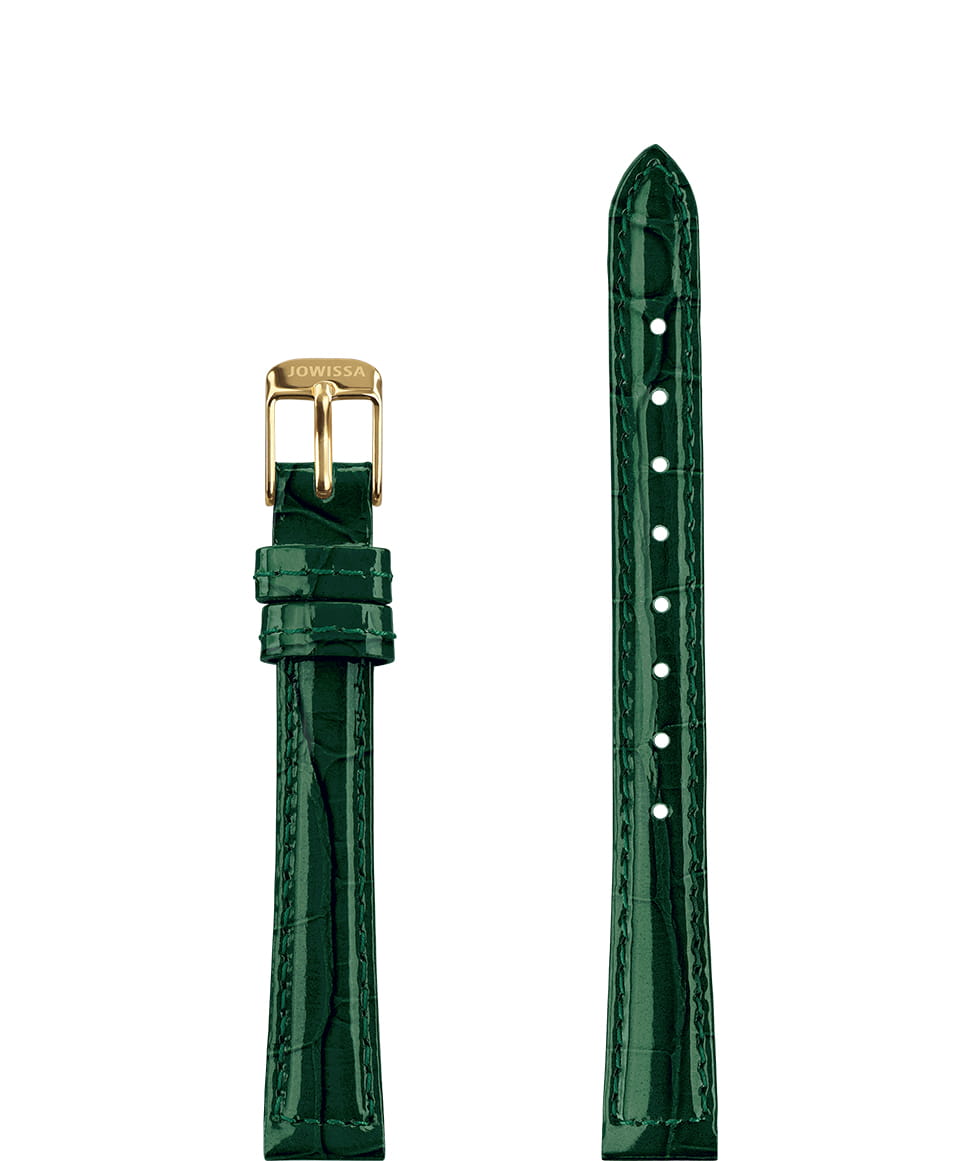 Front View of 12mm Green / Gold Glossy Croco Watch Strap E3.1466.S by Jowissa
