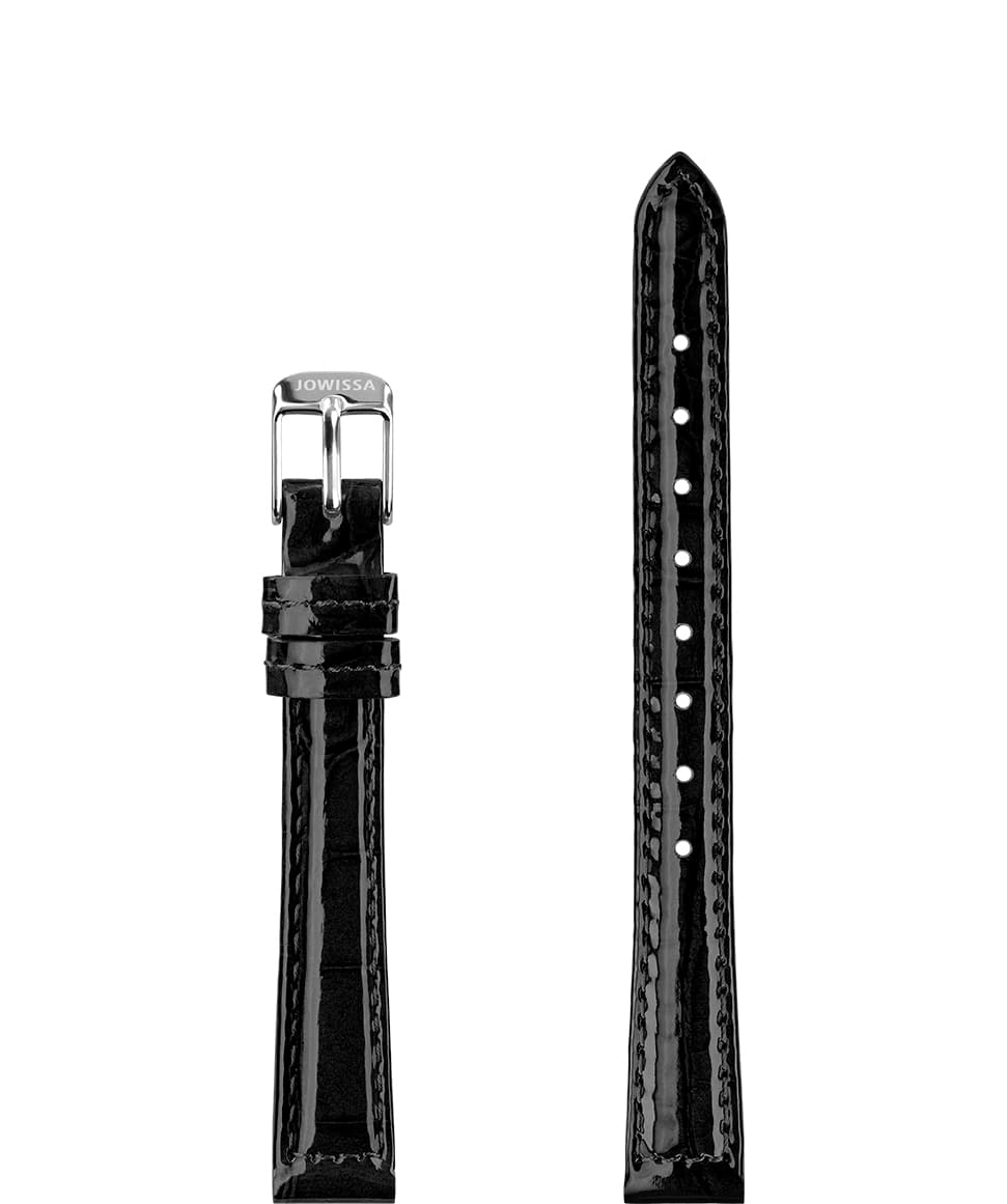 Front View of 12mm black Glossy Croco Watch Strap E3.1445.S by Jowissa