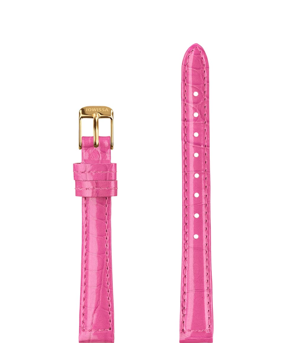 Front View of 12mm Pink / Gold Glossy Croco Watch Strap E3.1470.S by Jowissa