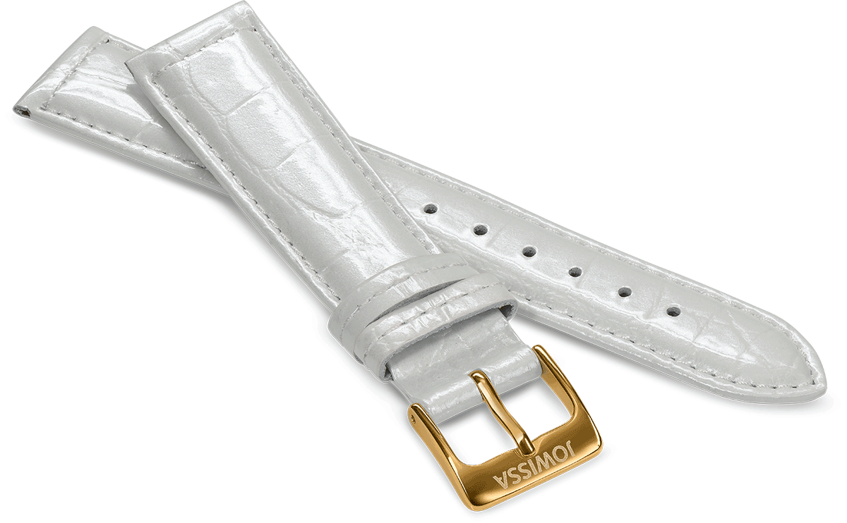 Front View of 18mm White / Gold Glossy Croco Watch Strap E3.1480.L by Jowissa
