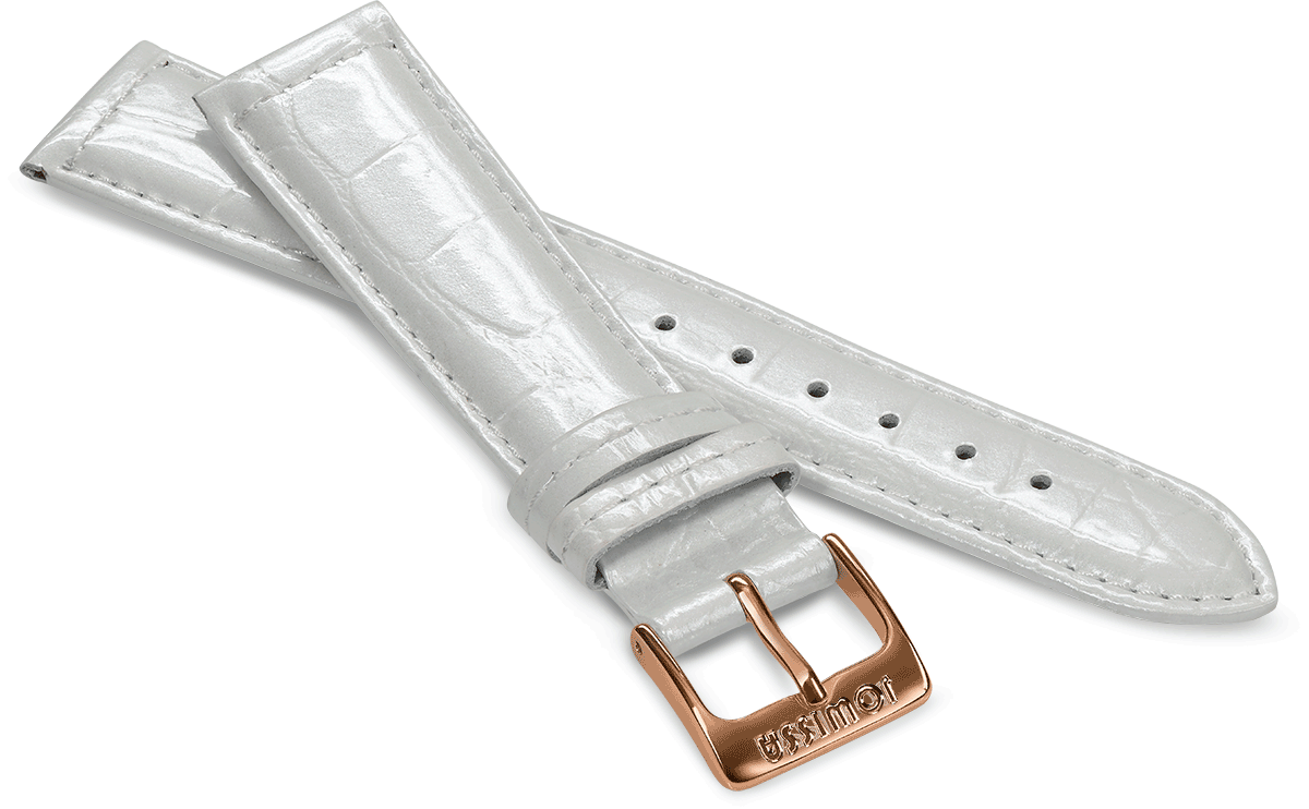 Front View of 18mm White / Rose Glossy Croco Watch Strap E3.1481.L by Jowissa