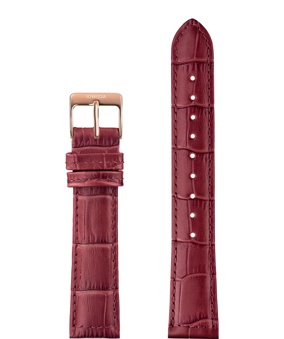 Front View of 18mm Wine red / Rose Mat Alligator Watch Strap E3.1160 by Jowissa